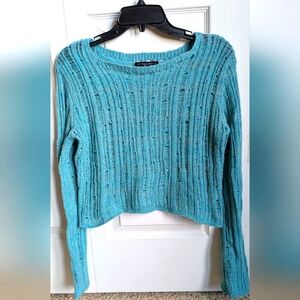 Cotton Candy LA - Turquoise Crop Knit Sweater